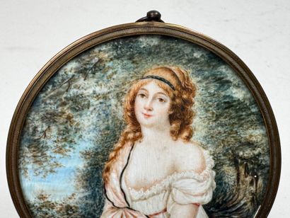 École XIXe.
Femme à la lettre.
Miniature...
