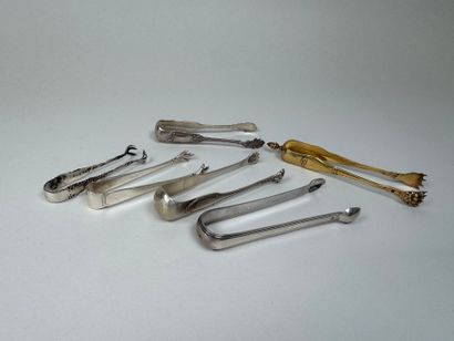 Collection of 6 sugar tongs in 950/1000 and...