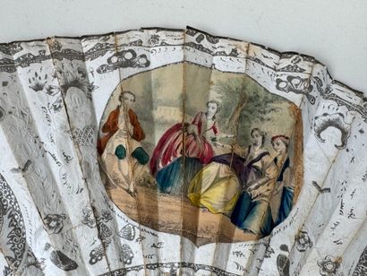 Éventail plié à monture en os, la feuille...