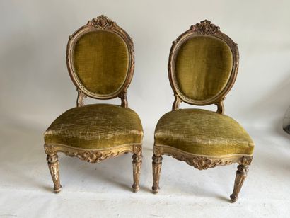 Pair of armchairs in molded and stuccoed...