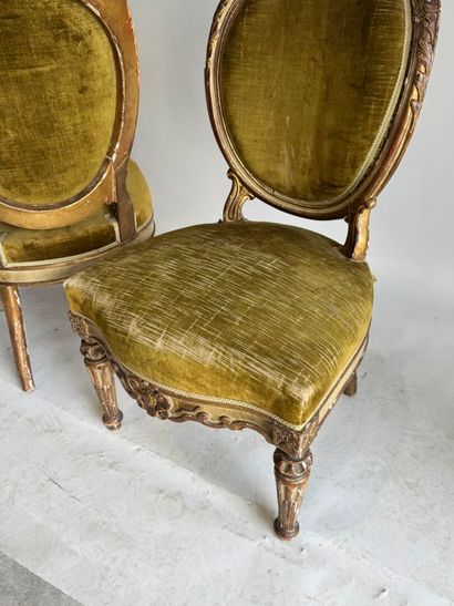 Pair of armchairs in molded and stuccoed...