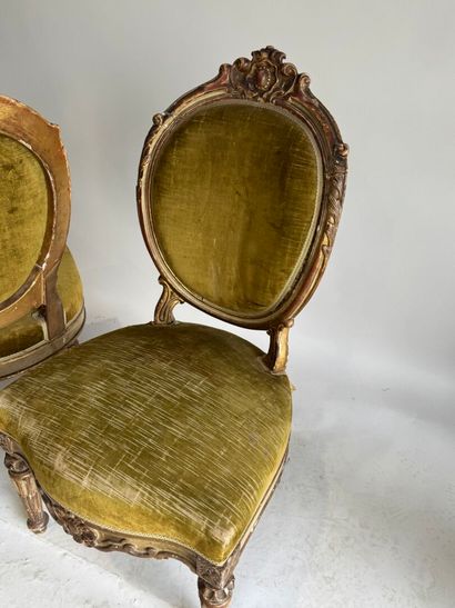Pair of armchairs in molded and stuccoed...