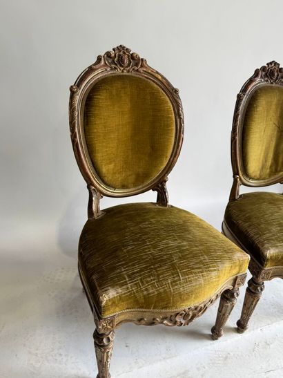 Pair of armchairs in molded and stuccoed...