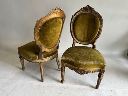 Pair of armchairs in molded and stuccoed...