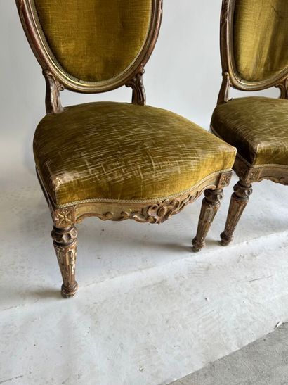 Pair of armchairs in molded and stuccoed...