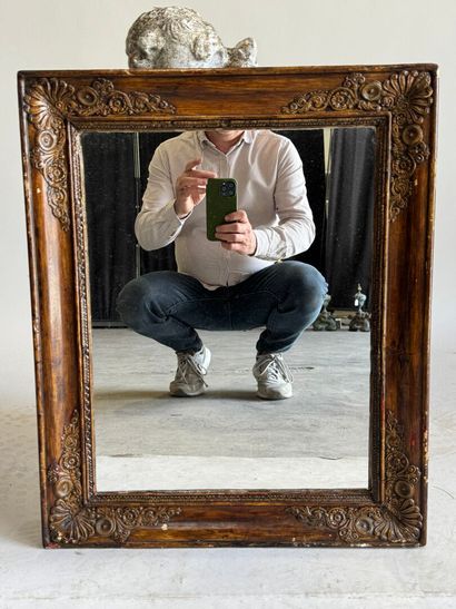 Rectangular mirror made of wood and stucco,...