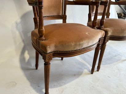 Pair of molded and carved beech armchairs,...