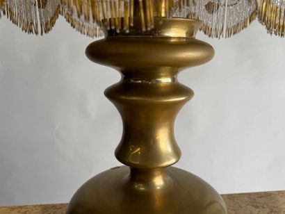 Important bronze and brass lamp with silk...