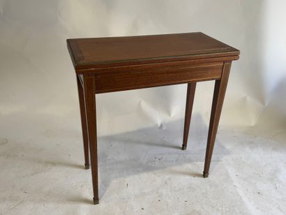 Wood and brass fillet game table opening...