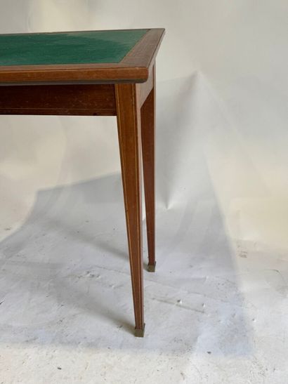 Wood and brass fillet game table opening...