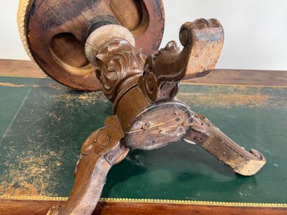Carved wood tripod piano stool with circular...