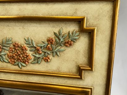 Gilded and polychrome molded wood trumeau,...