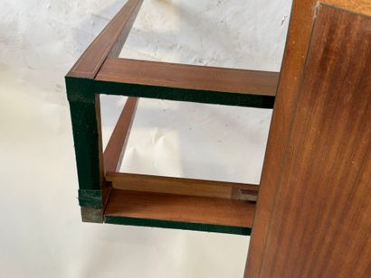 Wood and brass fillet game table opening...