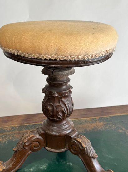 Carved wood tripod piano stool with circular...