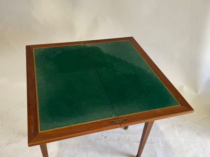 Wood and brass fillet game table opening...