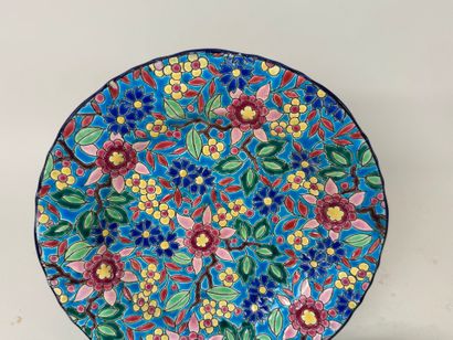 LONGWY.
Paire d'assiettes en faïence polychrome...