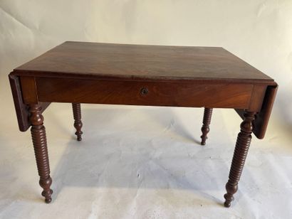 Walnut and walnut veneer drop-leaf table...