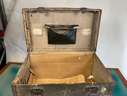 Coated wood, leather and brass travel trunk,...