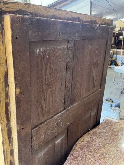 Large wooden mirror with stuccoed and gilded...