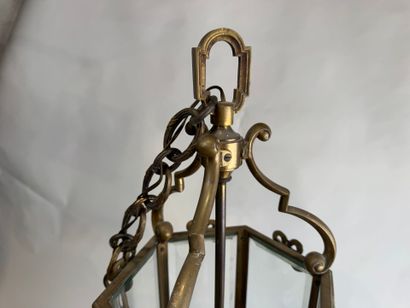 Hexagonal brass and beveled glass lantern...