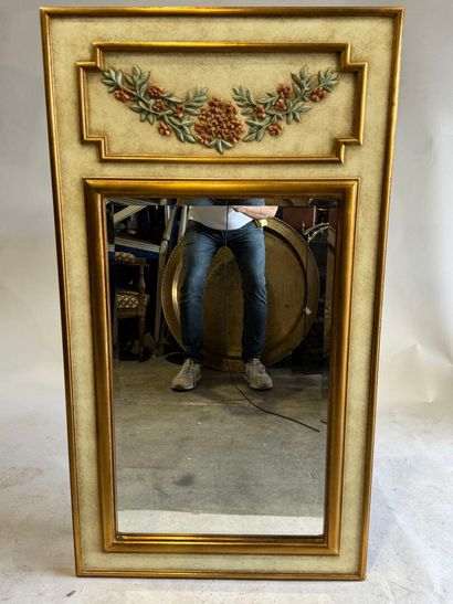 Gilded and polychrome molded wood trumeau,...