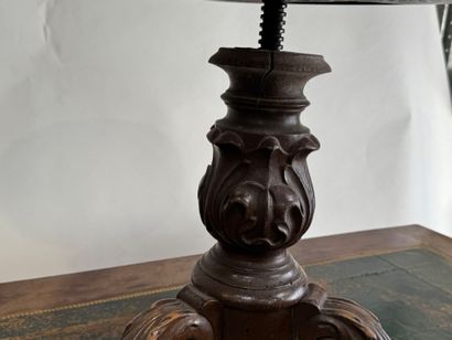 Carved wood tripod piano stool with circular...