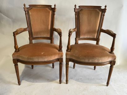 Pair of molded and carved beech armchairs,...