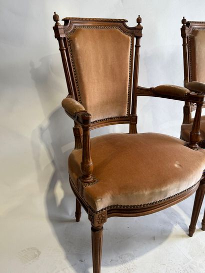 Pair of molded and carved beech armchairs,...
