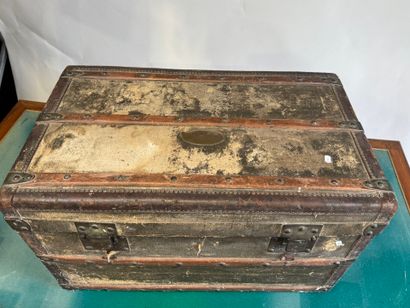 Coated wood, leather and brass travel trunk,...