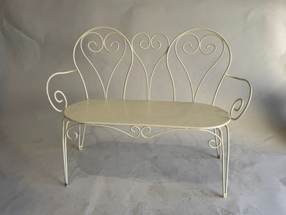 Garden bench in white lacquered metal, openwork...