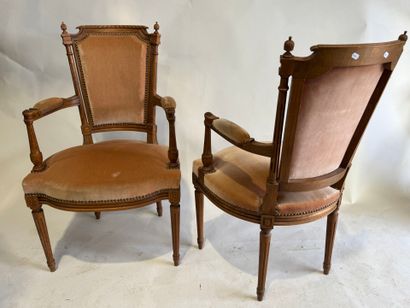 Pair of molded and carved beech armchairs,...