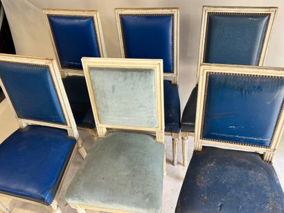 Set of six white-lacquered, molded-wood chairs...