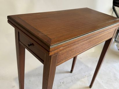 Wood and brass fillet game table opening...