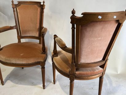 Pair of molded and carved beech armchairs,...