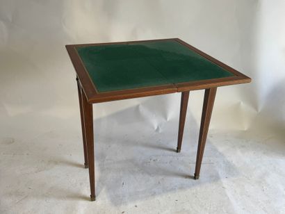 Wood and brass fillet game table opening...