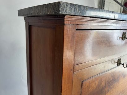 Walnut drop-leaf desk with a veined gray...