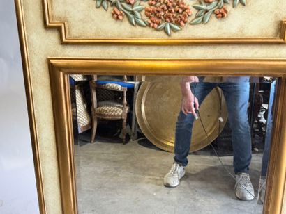 Gilded and polychrome molded wood trumeau,...