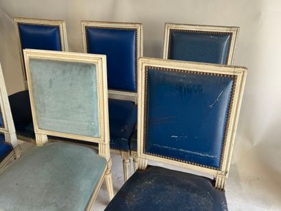 Set of six white-lacquered, molded-wood chairs...