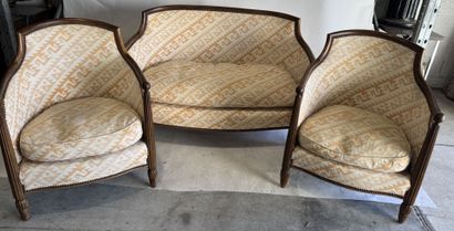 A living room set made of molded wood, with...