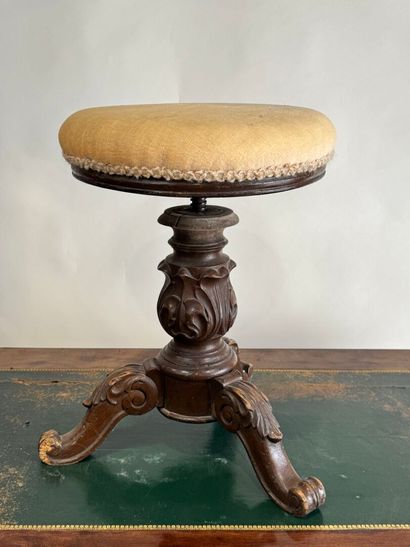 Carved wood tripod piano stool with circular...