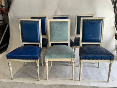 Set of six white-lacquered, molded-wood chairs...