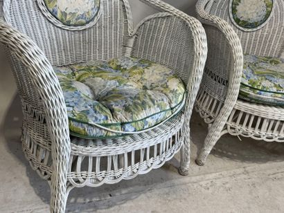 Deux fauteuils en osier tressé et bois courbé...
