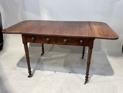 Drop-leaf table in natural wood, on castor...