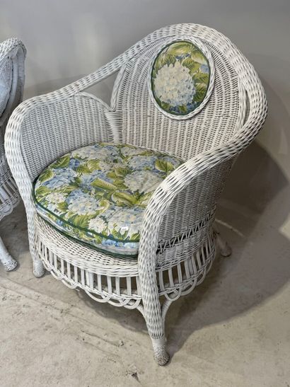 Deux fauteuils en osier tressé et bois courbé...