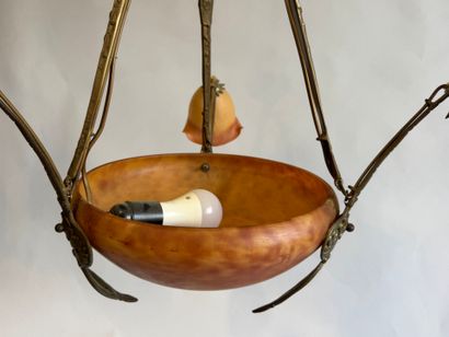 Three-light marmorated glass chandelier on...