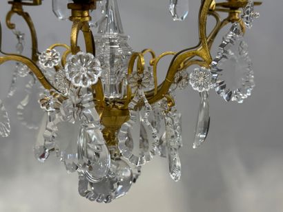 Small bronze and gilt metal cage chandelier...