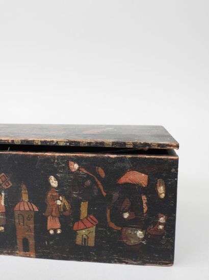 CHINE, XXe.
Deux boîtes en bois à décor polychrome...