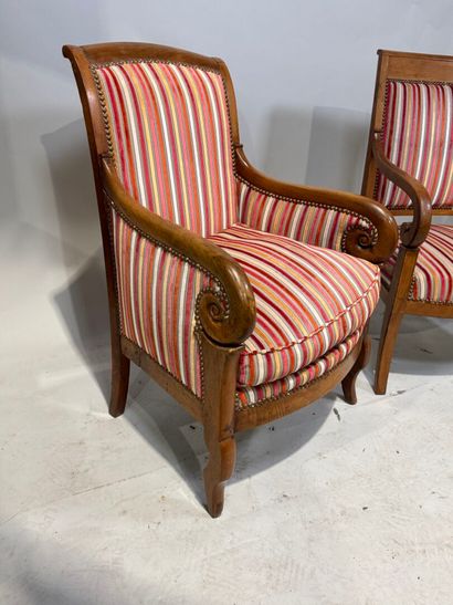 Molded walnut bergère and armchairs, with...
