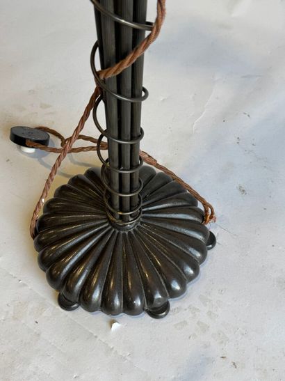 Large 7-light floor lamp in patinated metal,...