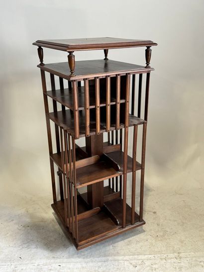 Bibliothèque tournante et roulante en bois...